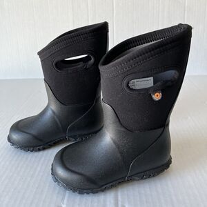 Bogs Little Kids York Solid Black Insulated Rain Boots Sz 8 Waterproof Snow Rain